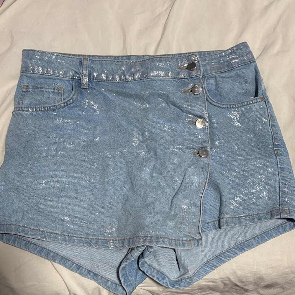 Zara Blue Jean Shorts with Button Detail